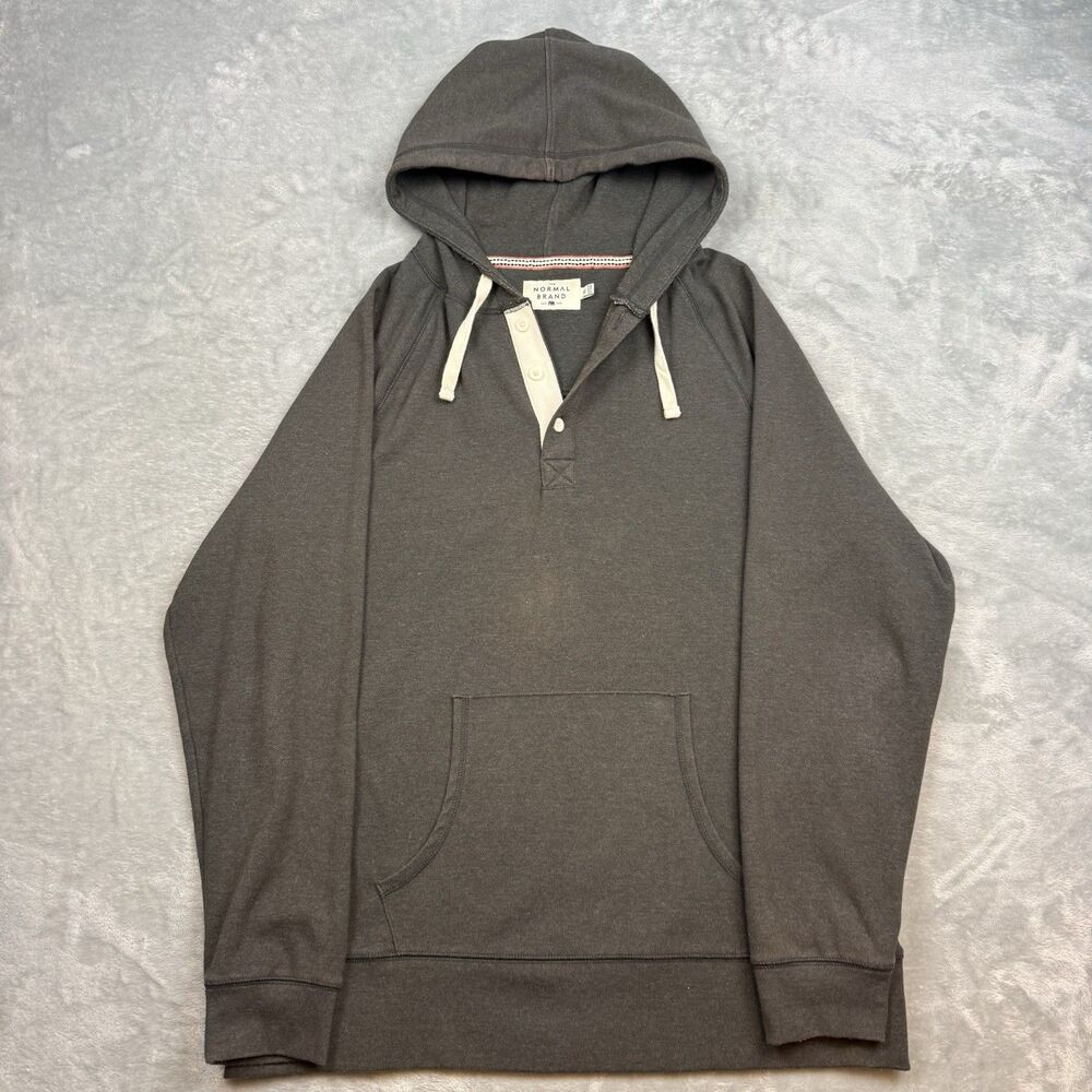 The Normal Brand Mens XL Gray Henley Hoodie Pullover Sweatshirt Drawstring